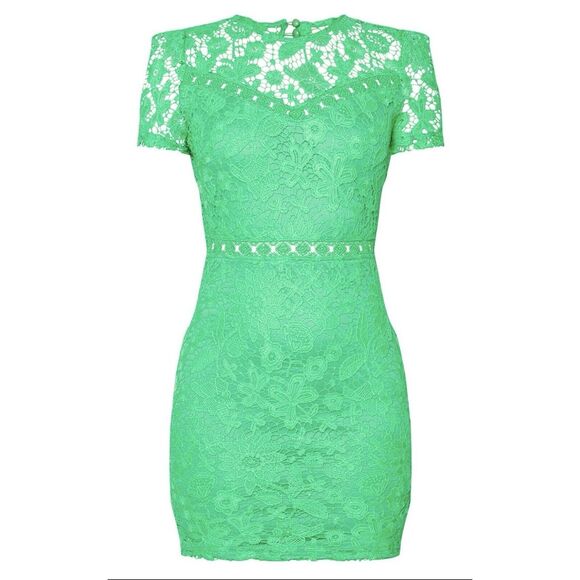 Pretty Little Thing Green Lace Dress Backless Cap Sleeve Bodycon Size 6 - Picture 4 of 6